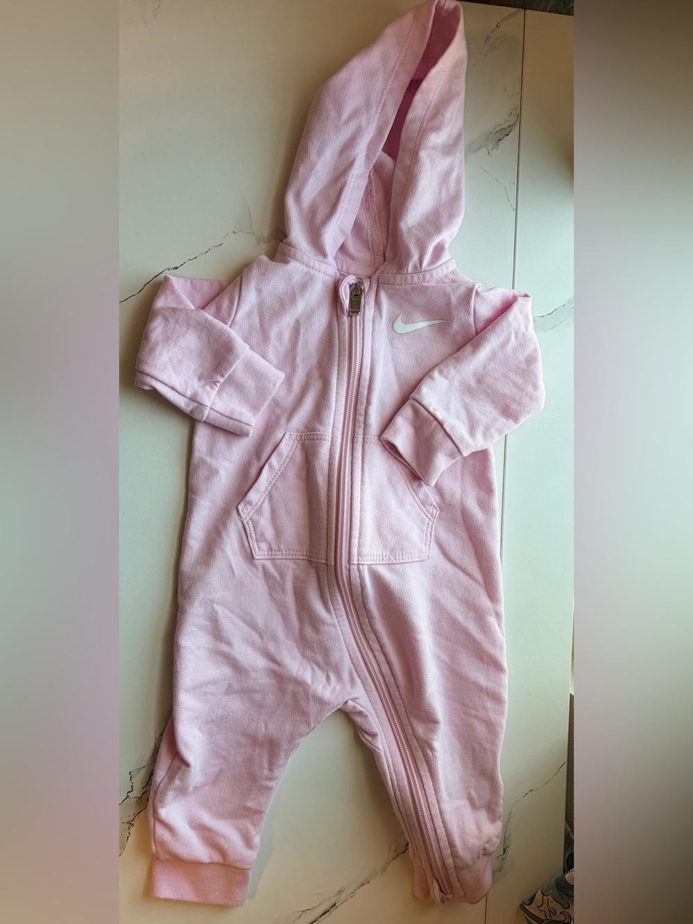 Nike Pink Baby Zip-Up Hooded Size 6 M Romper Like-New